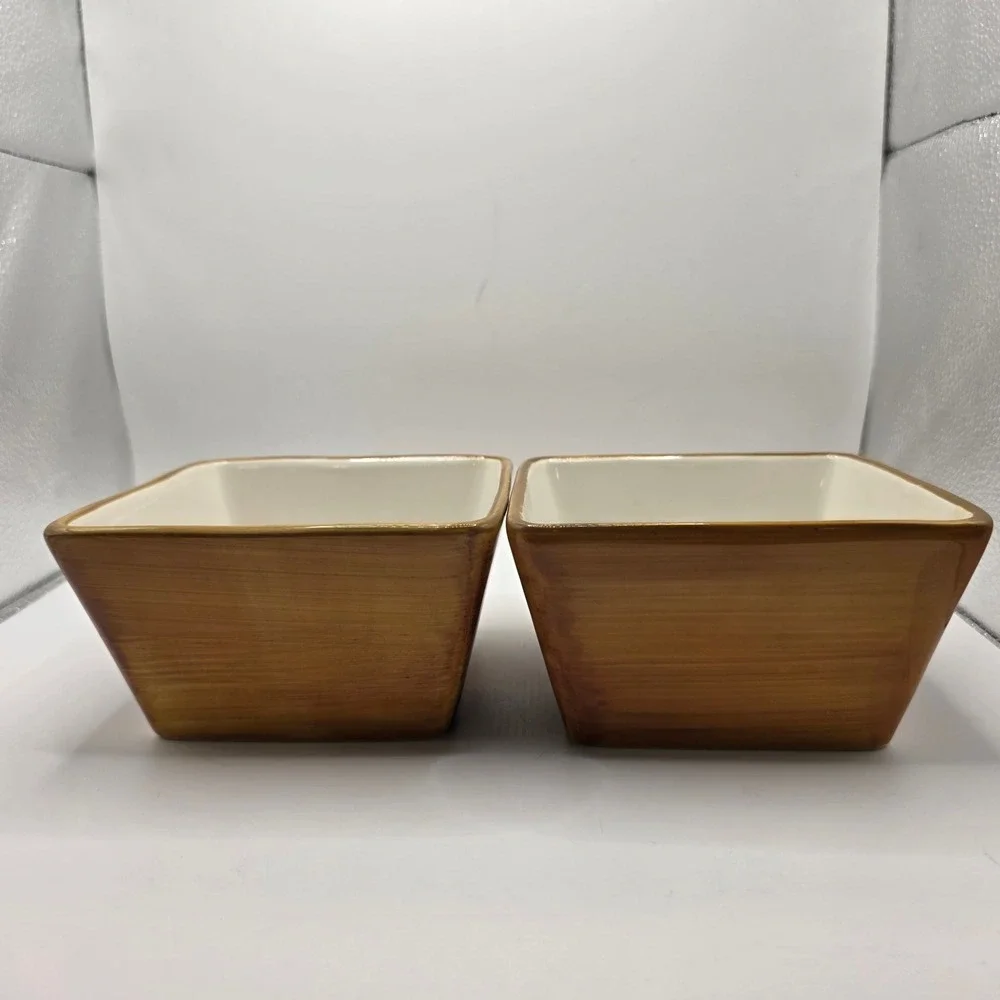 Pier 1 Cucina Antipasto Hand Painted Earthenware Square Bowls Set of 2